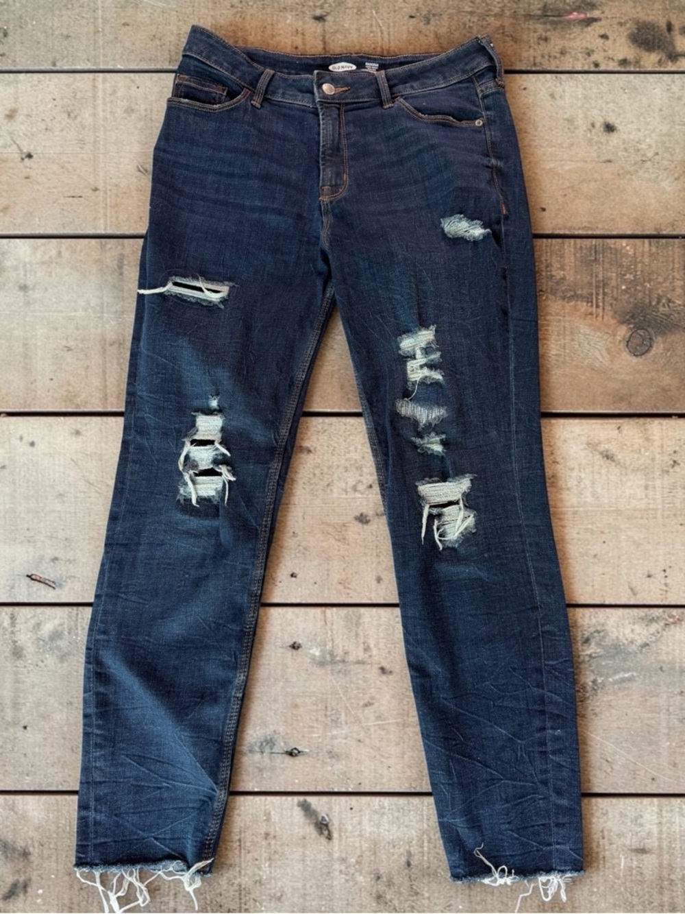 Old Navy Women's Dark Blue Rockstar High Rise Distressed Skinny Jeans